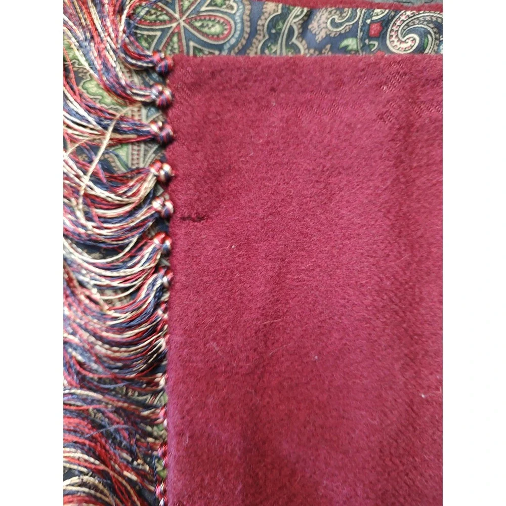 Burberrys Vintage Reversible Scarf Burgundy Cashmere Wool Paisley Silk England